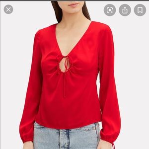 INTERMIX Red Long-Sleeve Keyhole Blouse